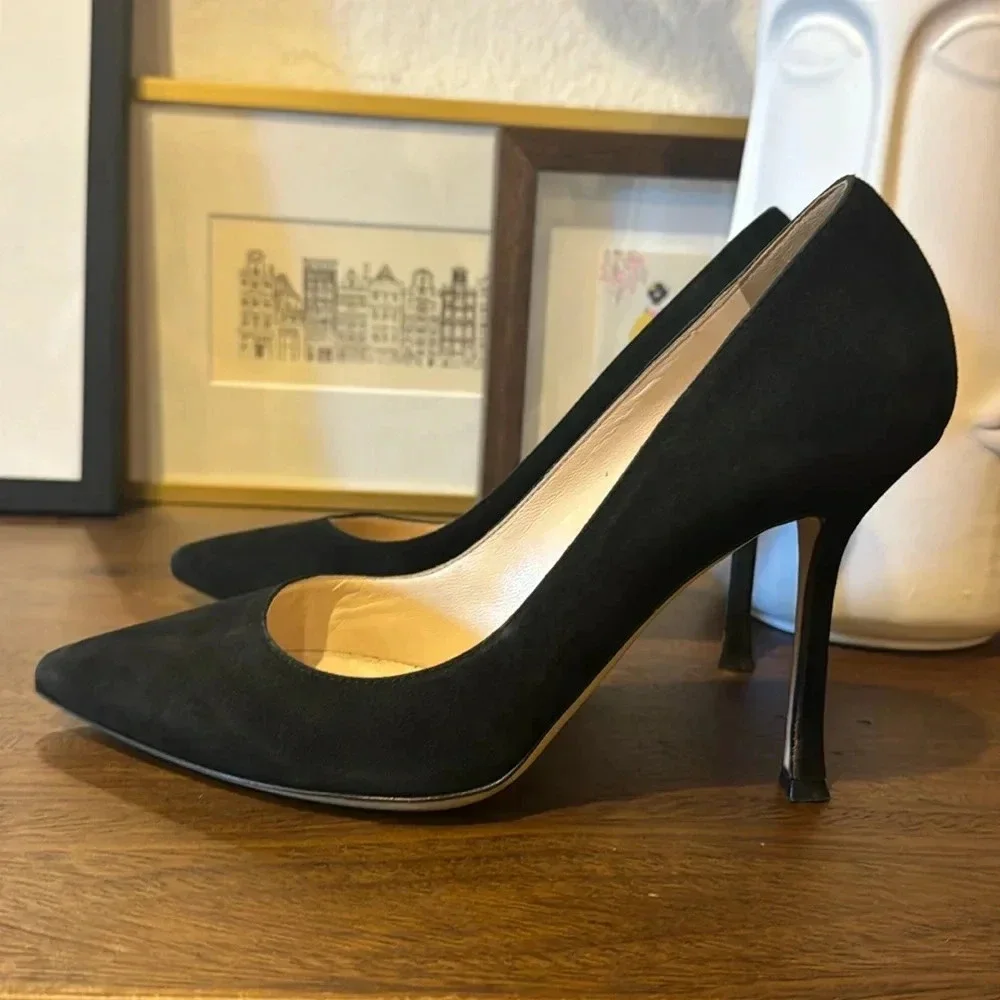 Sergio Rossi Euc Godiva Black Suede Pumps Heels Stilettos 38.5